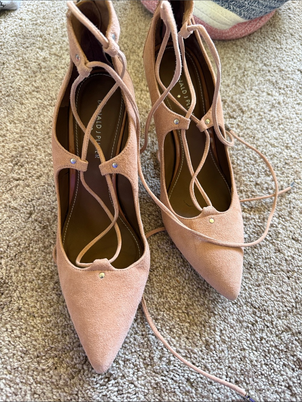 Donald J. Pliner Blush Pink Suede Pointed Lace-Up Heels